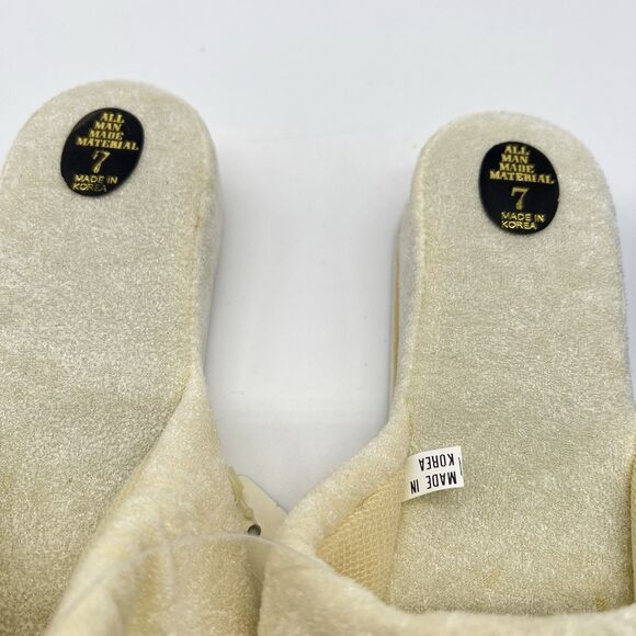 VTG 2 Pairs of 1980s Blue/Cream Terry Cloth Slippers w/Floral Applique NOS-Sz 7 - Picture 6 of 8